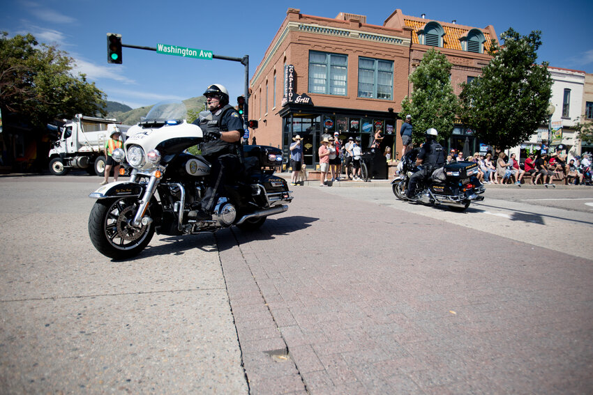 Police officers start the parade during Buffalo Bill Days Saturday morning.
